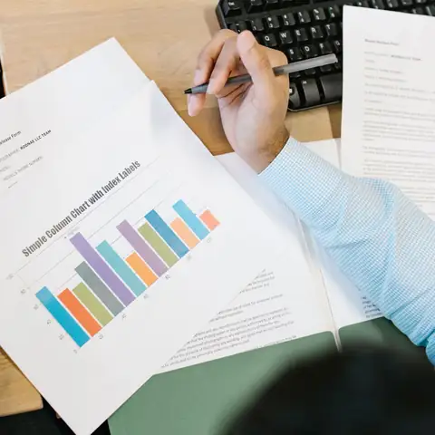 An analyst reviewing a bar chart